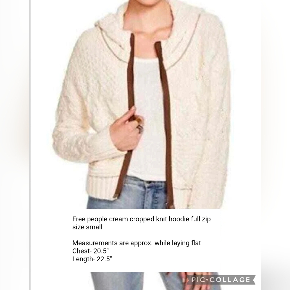 Free people cream cropped cable knit hoodie full zip Womens size small